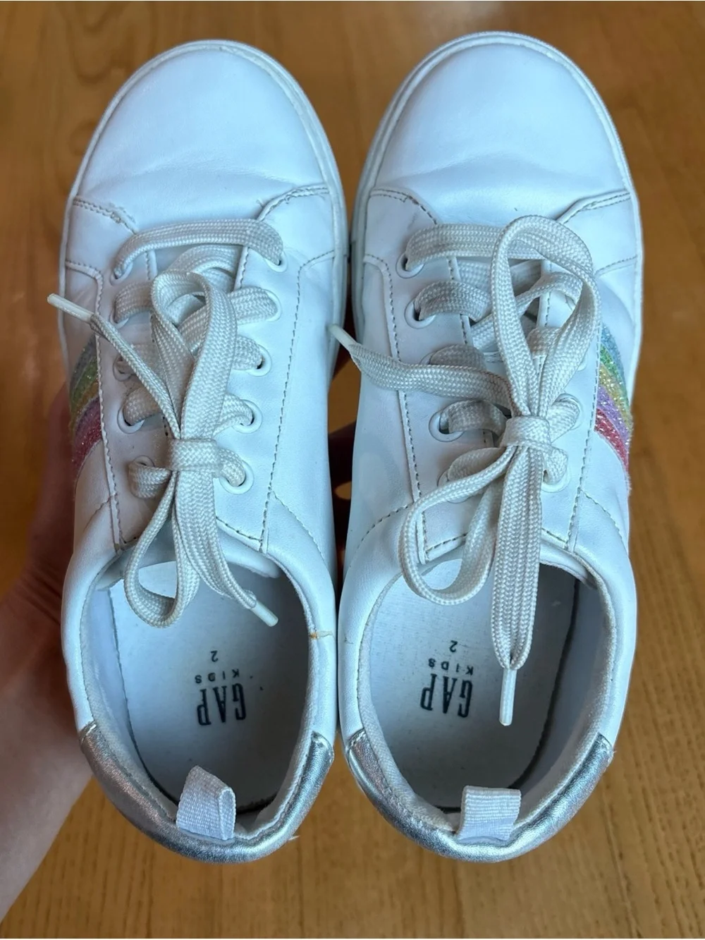 Gap Kids Girls Rainbow Glitter Stripe Sneakers shoes youth sz 2 white Pink stars